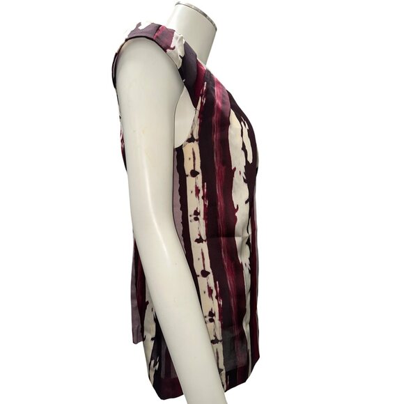 Ann Taylor Petite 4P Maroon Cream Abstract Cap Sleeve Blouse Polished Career - Picture 7 of 13